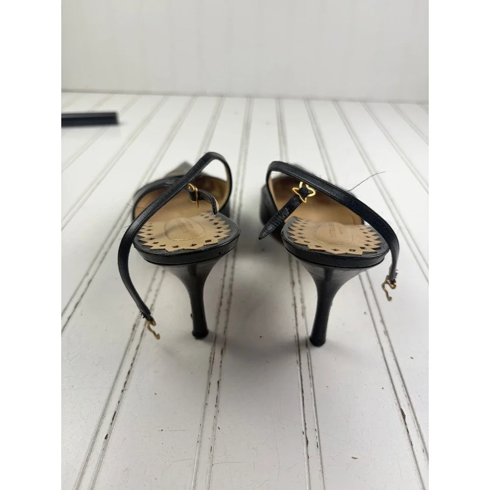Bottega Veneta Black Leather Pointed Toe Slingback Heels Women's Size 39 US 9